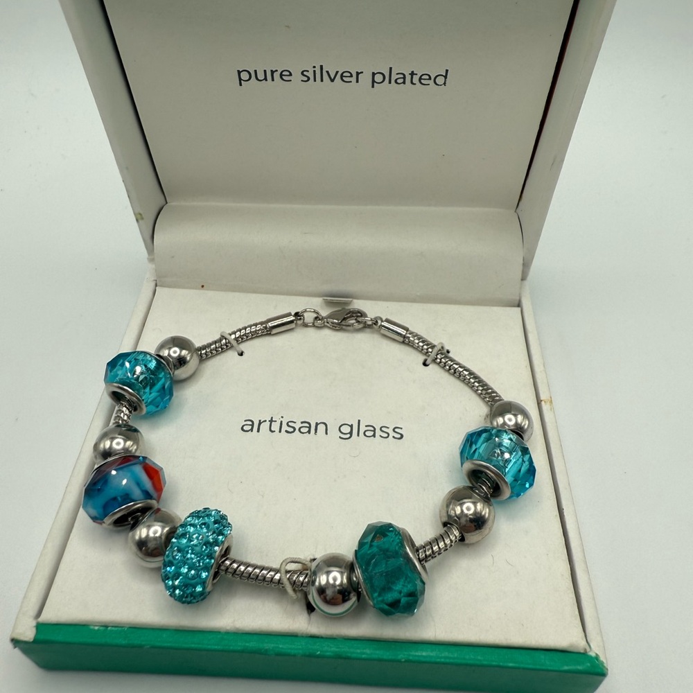 JCPenney Silver Plated Bracelet with Blue and Red Accents